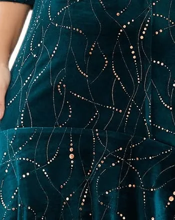 Women's Stylish Bodycon High-Low Velvet Party Dress | Teal