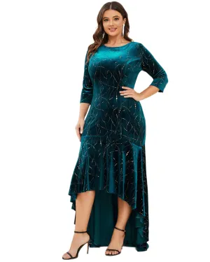 Women's Stylish Bodycon High-Low Velvet Party Dress | Teal