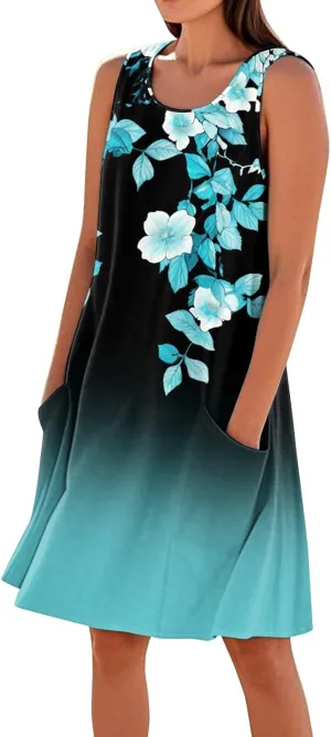 Women's Summer Cotton Linen Midi Dress Sleeveless Boho Beach Tank Dresses Plus Size Loose Comfy Dress with Pocket