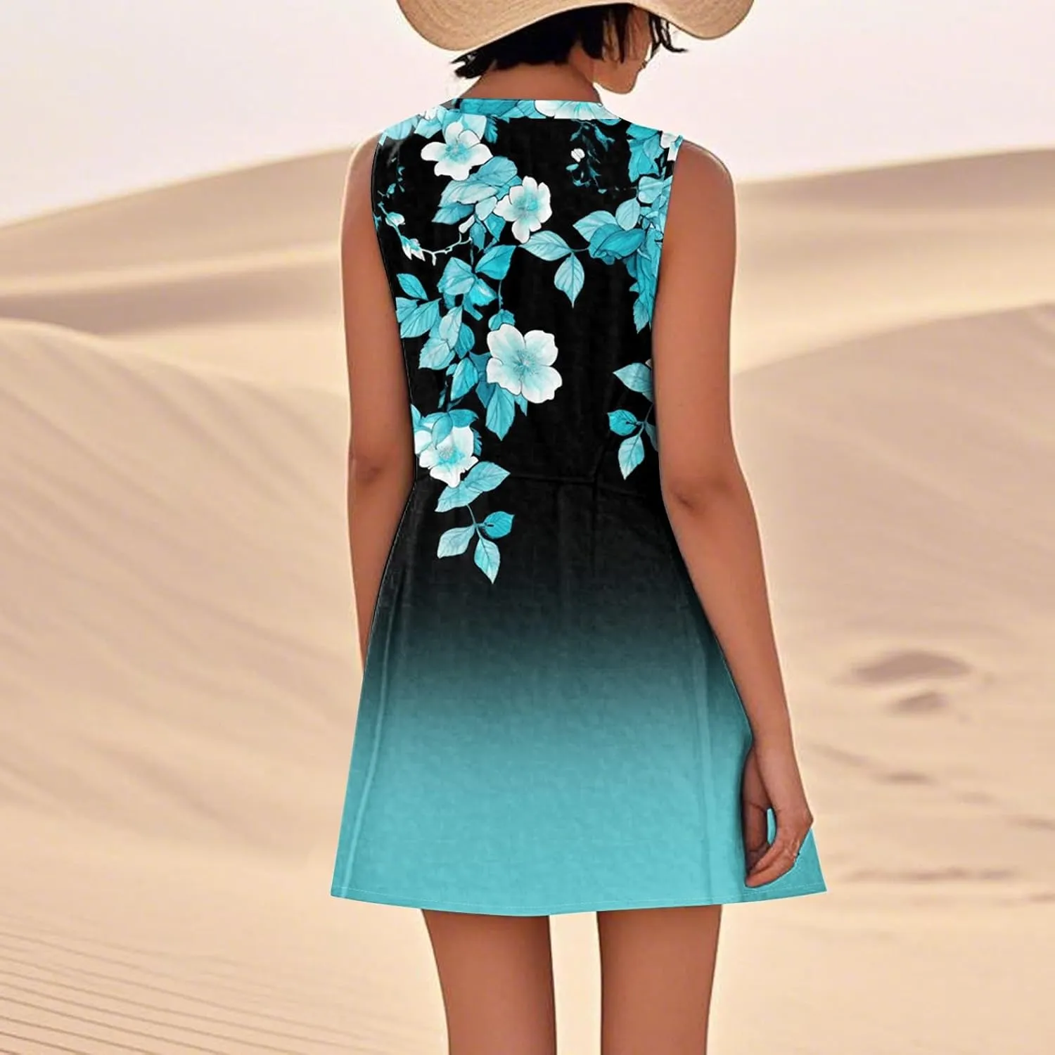 Women's Summer Cotton Linen Midi Dress Sleeveless Boho Beach Tank Dresses Plus Size Loose Comfy Dress with Pocket
