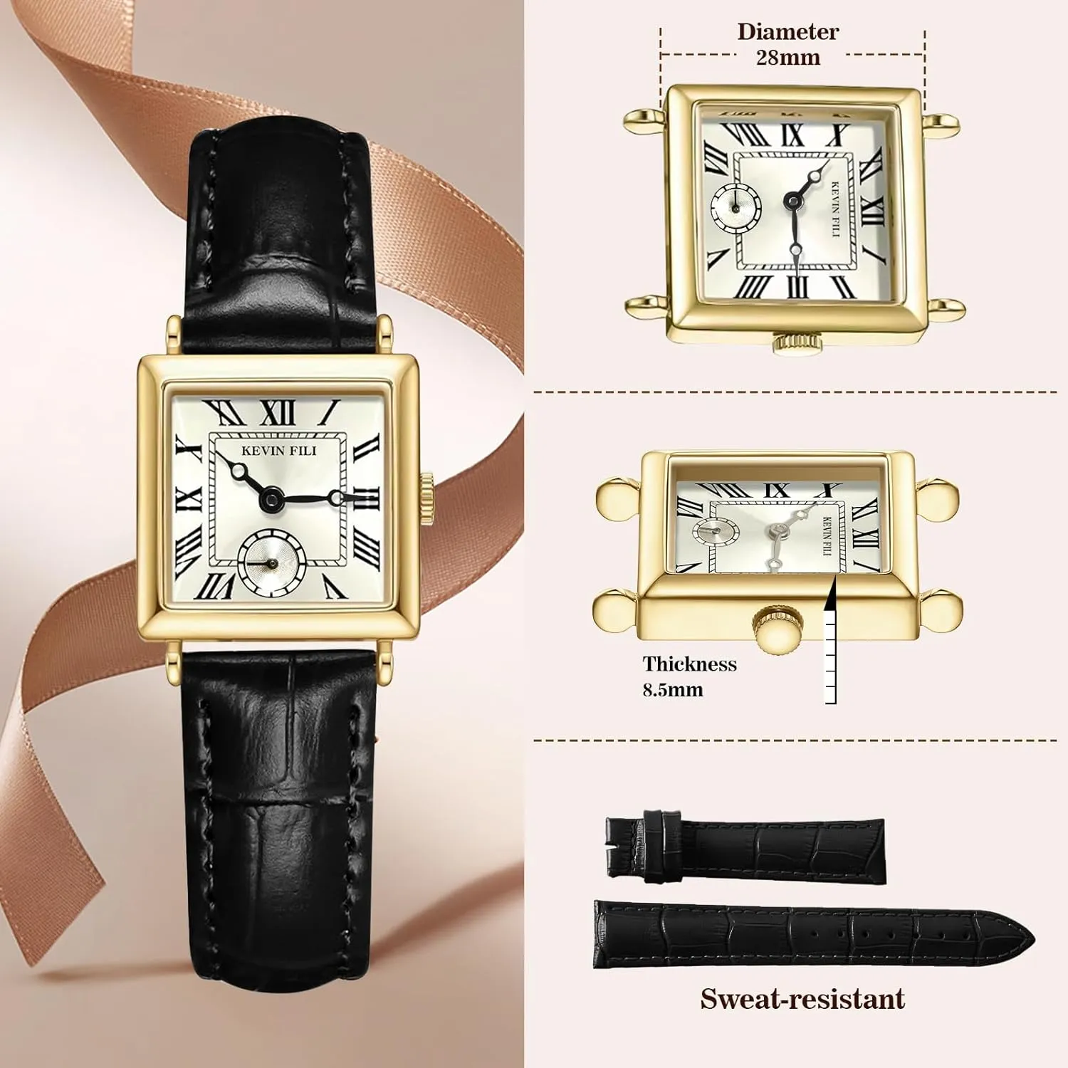 Women's top Layer Cowhide Strap Watch Exquisite and Elegant Women's Watch Classic Retro Square Women's Quartz Watch Gift for her
