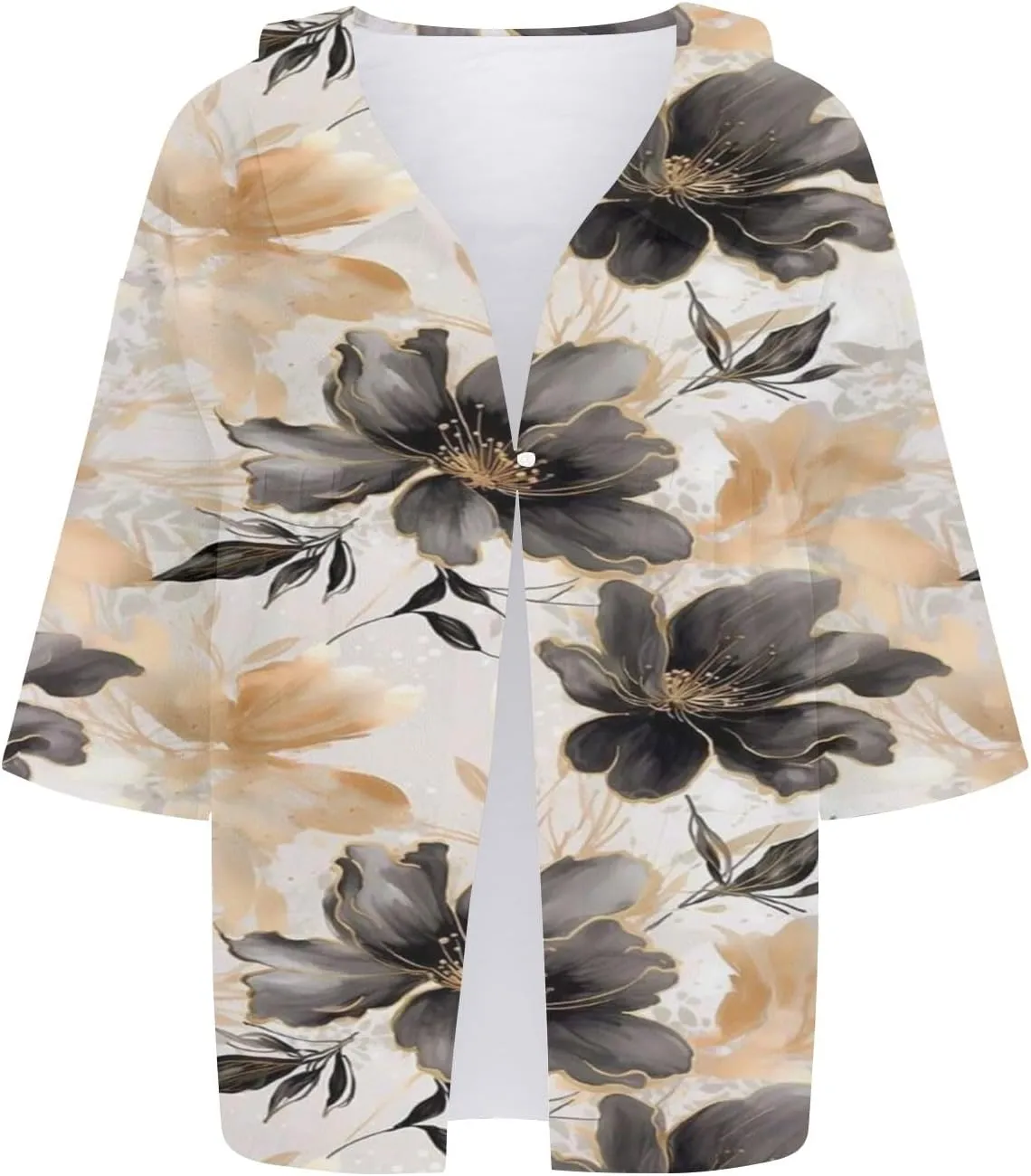 Womens V Neck Blouses Tops Women's Floral Butterfly Print Natural Autumn Casual Long Sleeve Loose Fit Collared White
