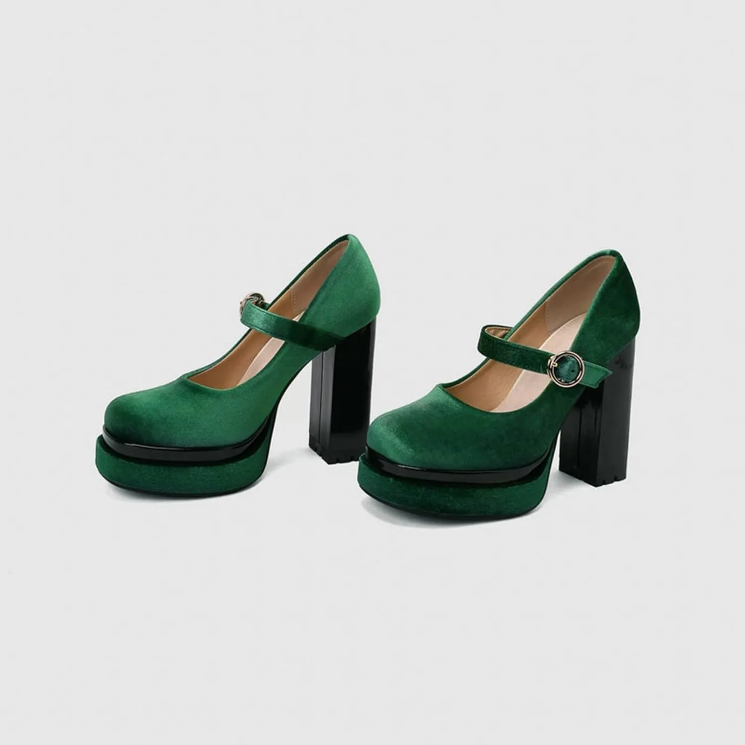 Womens Velvet Mary Jane Pumps Platform High Chunky Heel Square Toe Ankle Strap Dressy Party Shoes