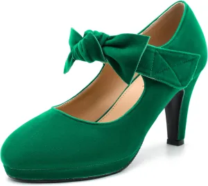 Women's Vintage Bow Heels Platform Mary Jane High Heeled Pumps Ladies Sexy Cute Dress Shoes Wedding Work Party