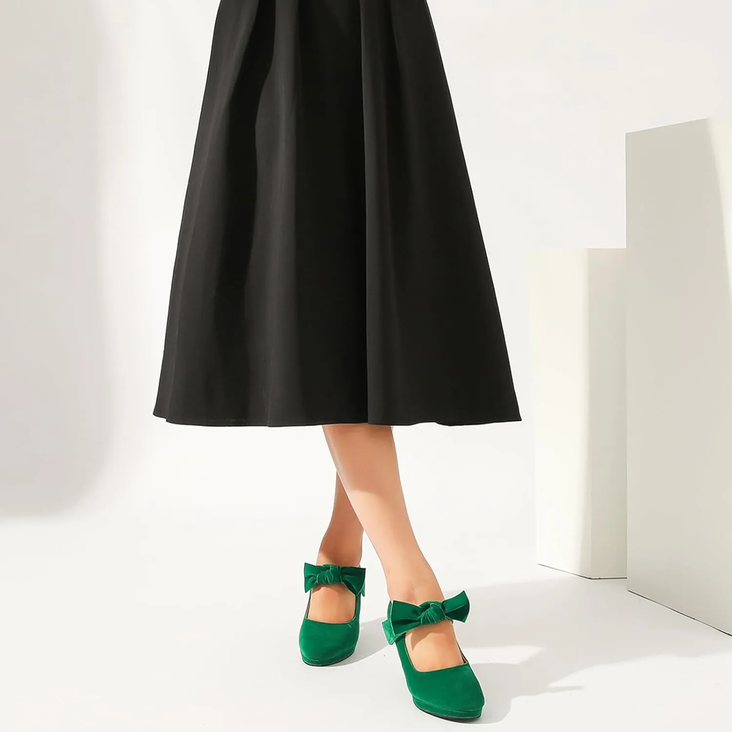 Women's Vintage Bow Heels Platform Mary Jane High Heeled Pumps Ladies Sexy Cute Dress Shoes Wedding Work Party