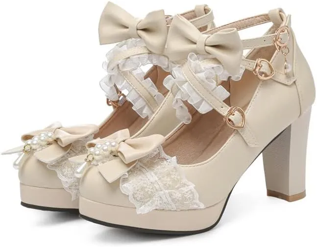Women's Vintage Chunky High Heel Mary Jane Heels, Ankle Strap Cute Platform Mary Janes Pumps, Retro Kawaii Cosplay Lolita Shoes
