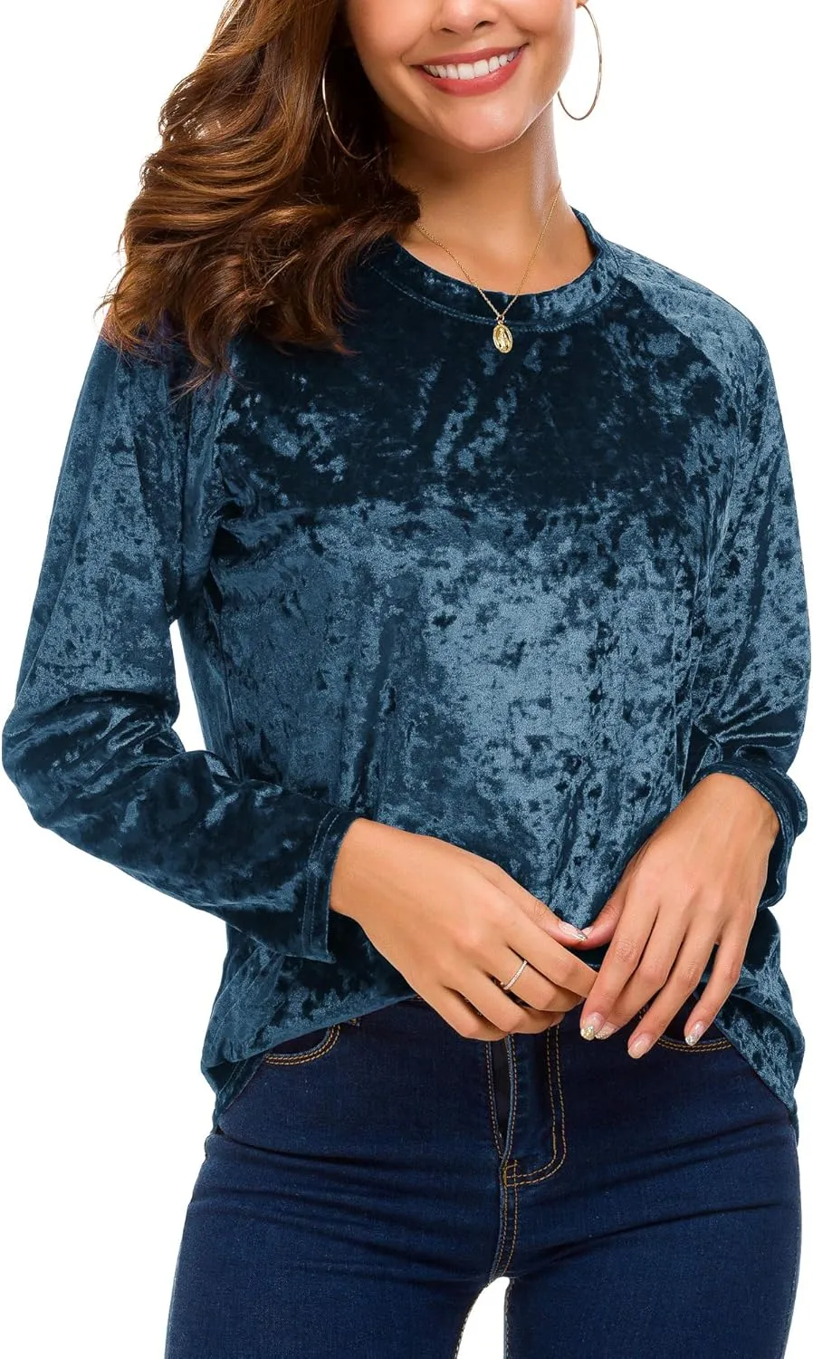 Women's Vintage Velvet T-Shirt Casual Long Sleeve Top