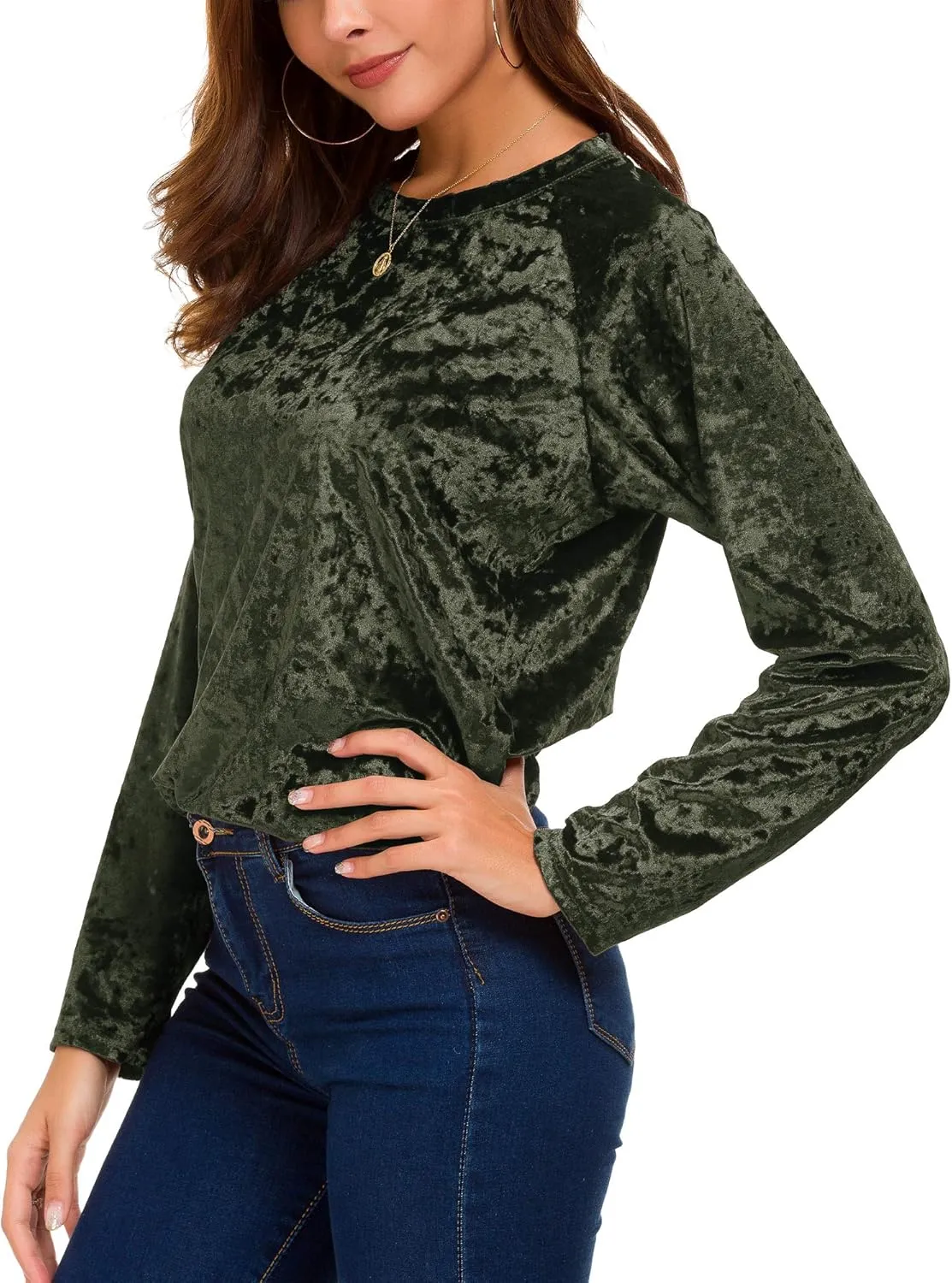 Women's Vintage Velvet T-Shirt Casual Long Sleeve Top