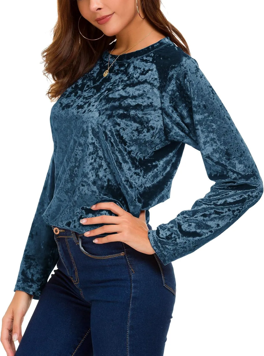 Women's Vintage Velvet T-Shirt Casual Long Sleeve Top