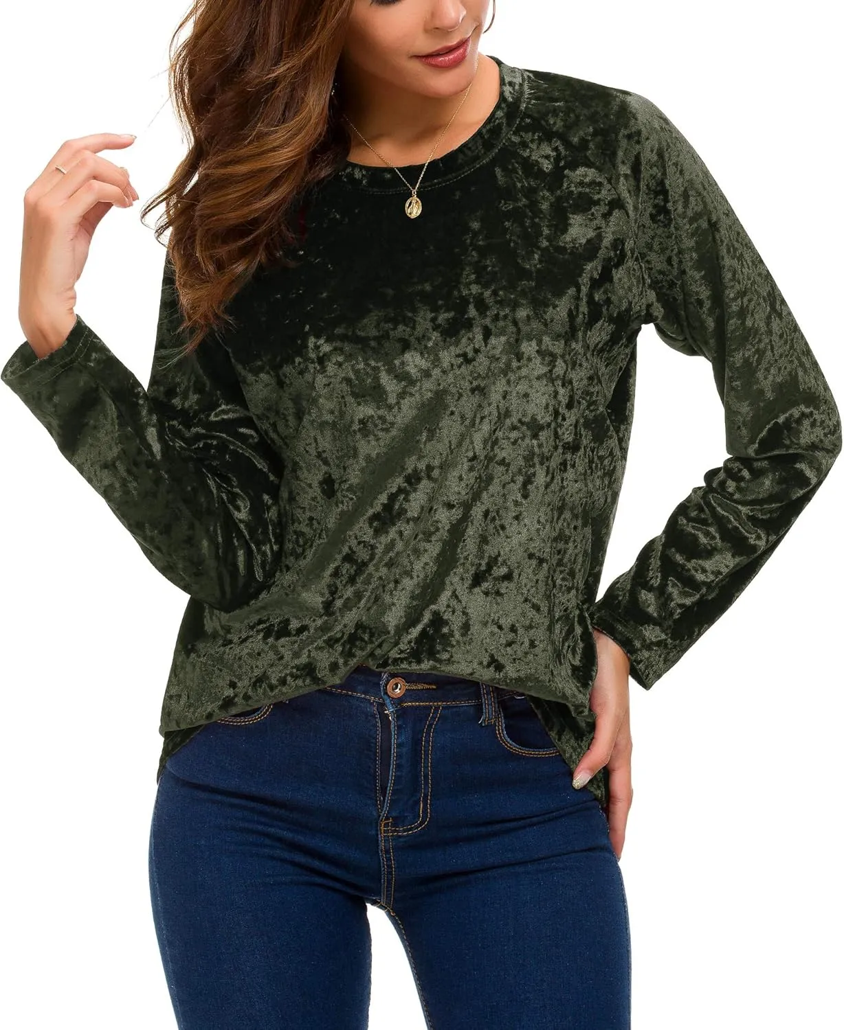 Women's Vintage Velvet T-Shirt Casual Long Sleeve Top