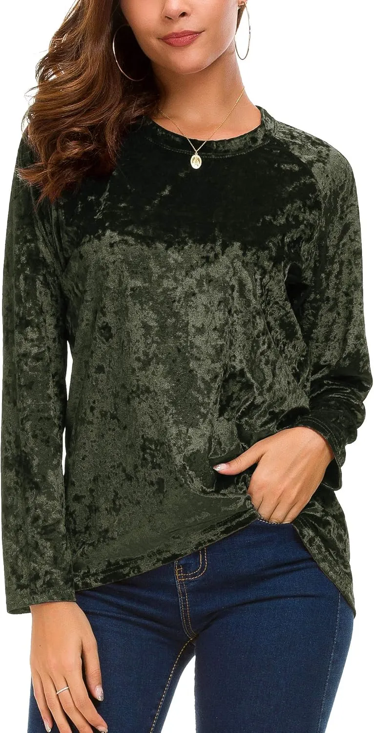Women's Vintage Velvet T-Shirt Casual Long Sleeve Top