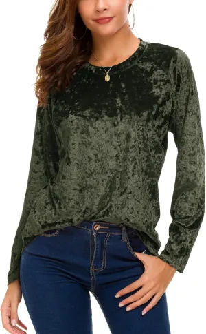 Women's Vintage Velvet T-Shirt Casual Long Sleeve Top
