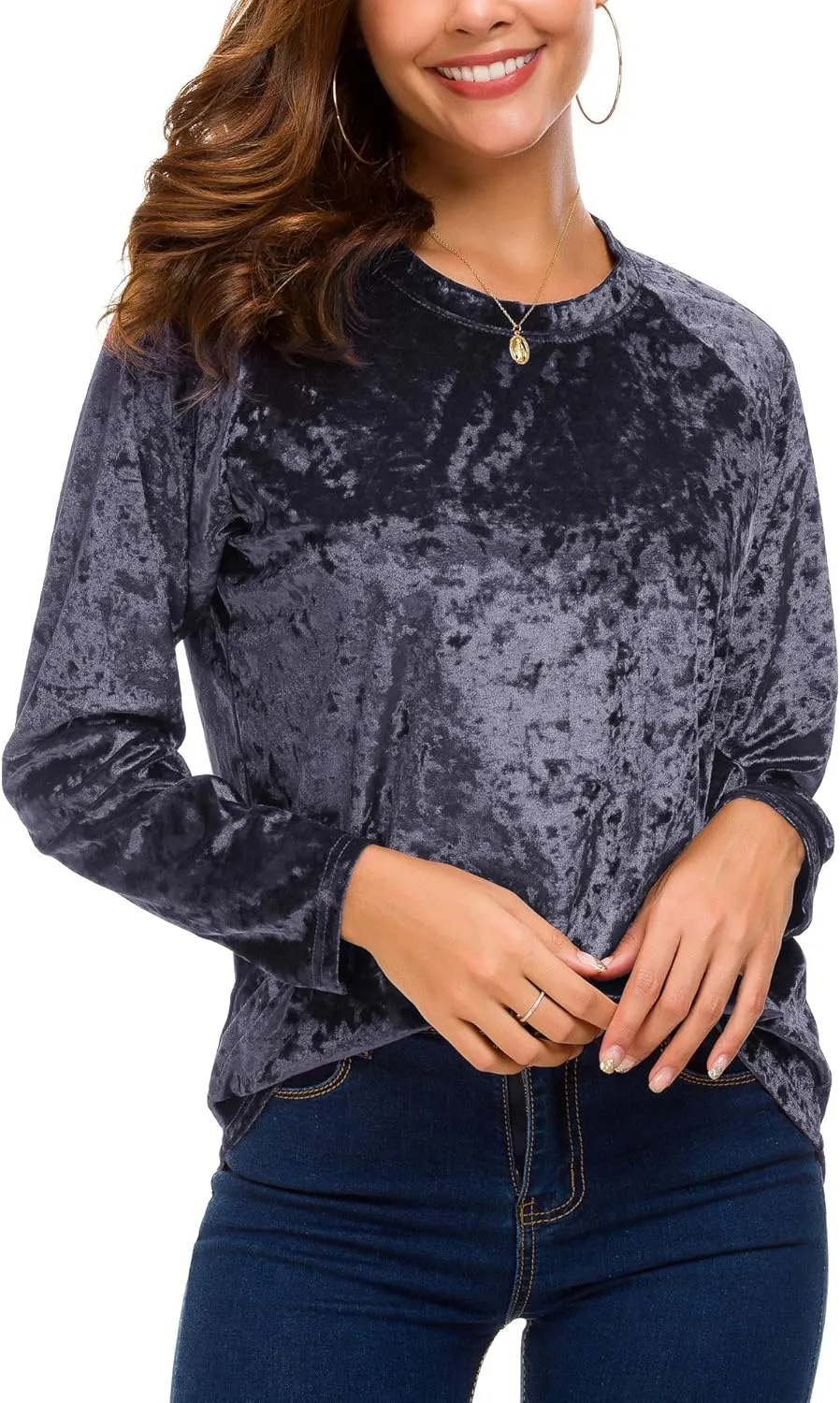 Women's Vintage Velvet T-Shirt Casual Long Sleeve Top