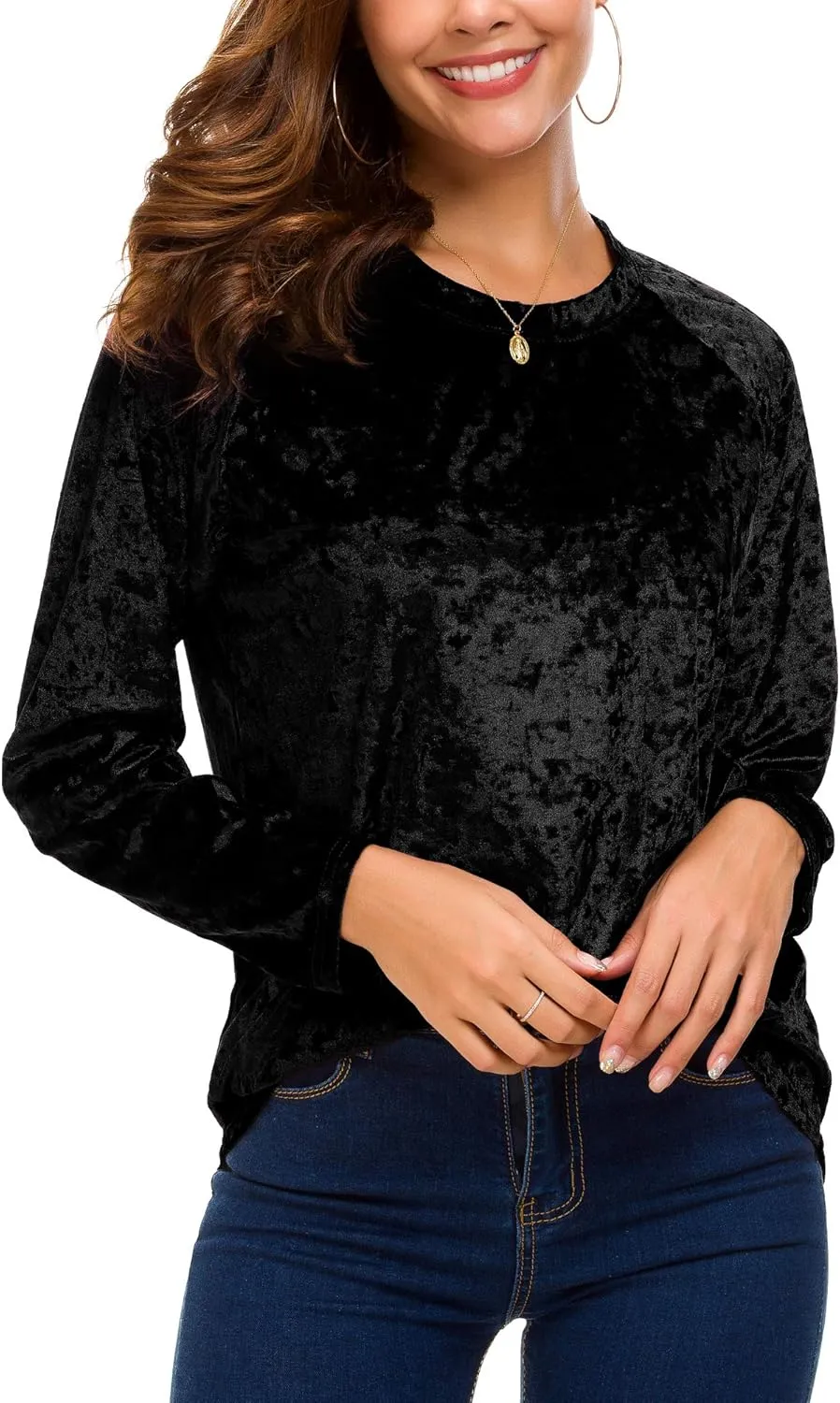 Women's Vintage Velvet T-Shirt Casual Long Sleeve Top