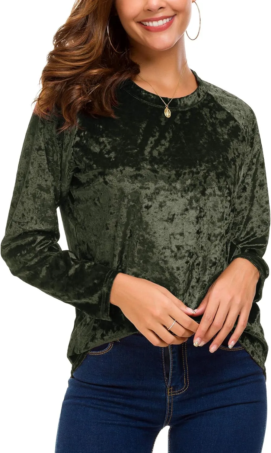 Women's Vintage Velvet T-Shirt Casual Long Sleeve Top