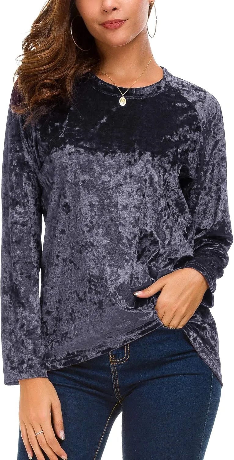 Women's Vintage Velvet T-Shirt Casual Long Sleeve Top