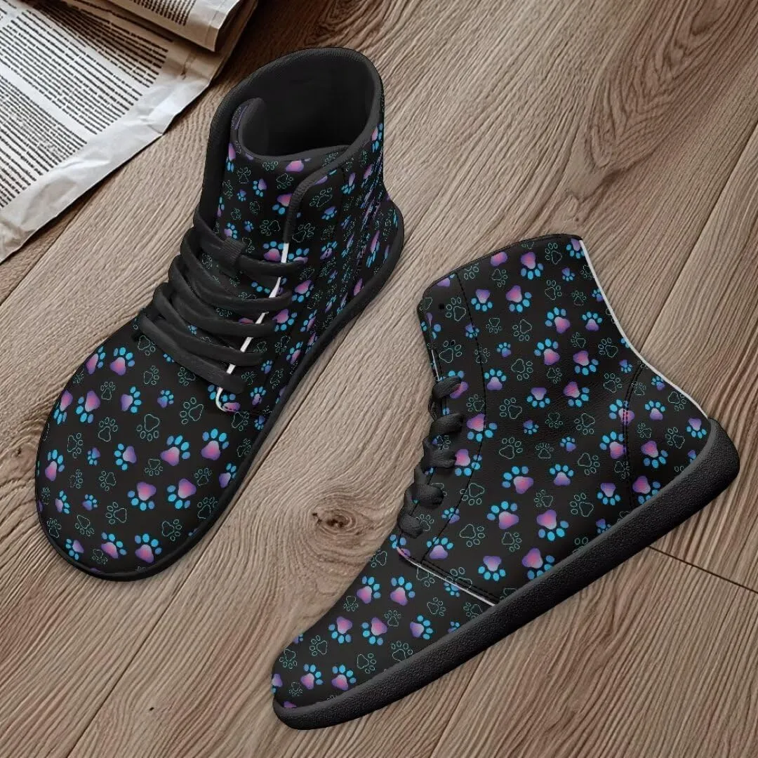 Women's Wide Toe Barefoot Shoes Ankle Boots with Zero Drop Sole Anti Slip High-Top PU Leather Sneakers
