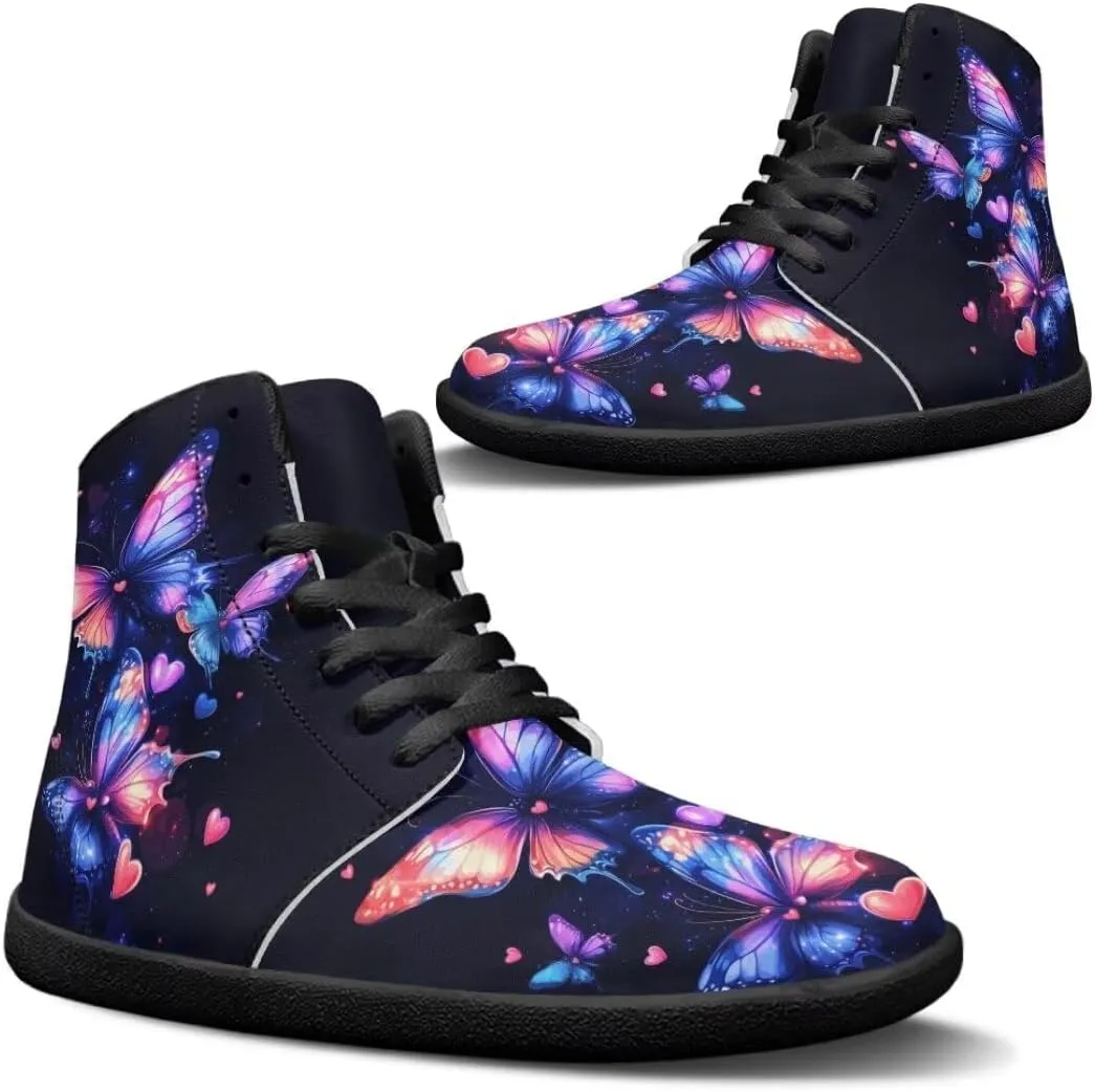 Women's Wide Toe Barefoot Shoes Ankle Boots with Zero Drop Sole Anti Slip High-Top PU Leather Sneakers