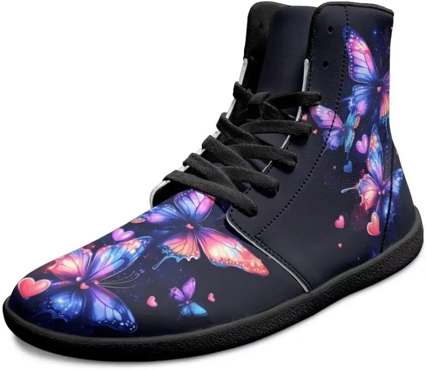 Women's Wide Toe Barefoot Shoes Ankle Boots with Zero Drop Sole Anti Slip High-Top PU Leather Sneakers