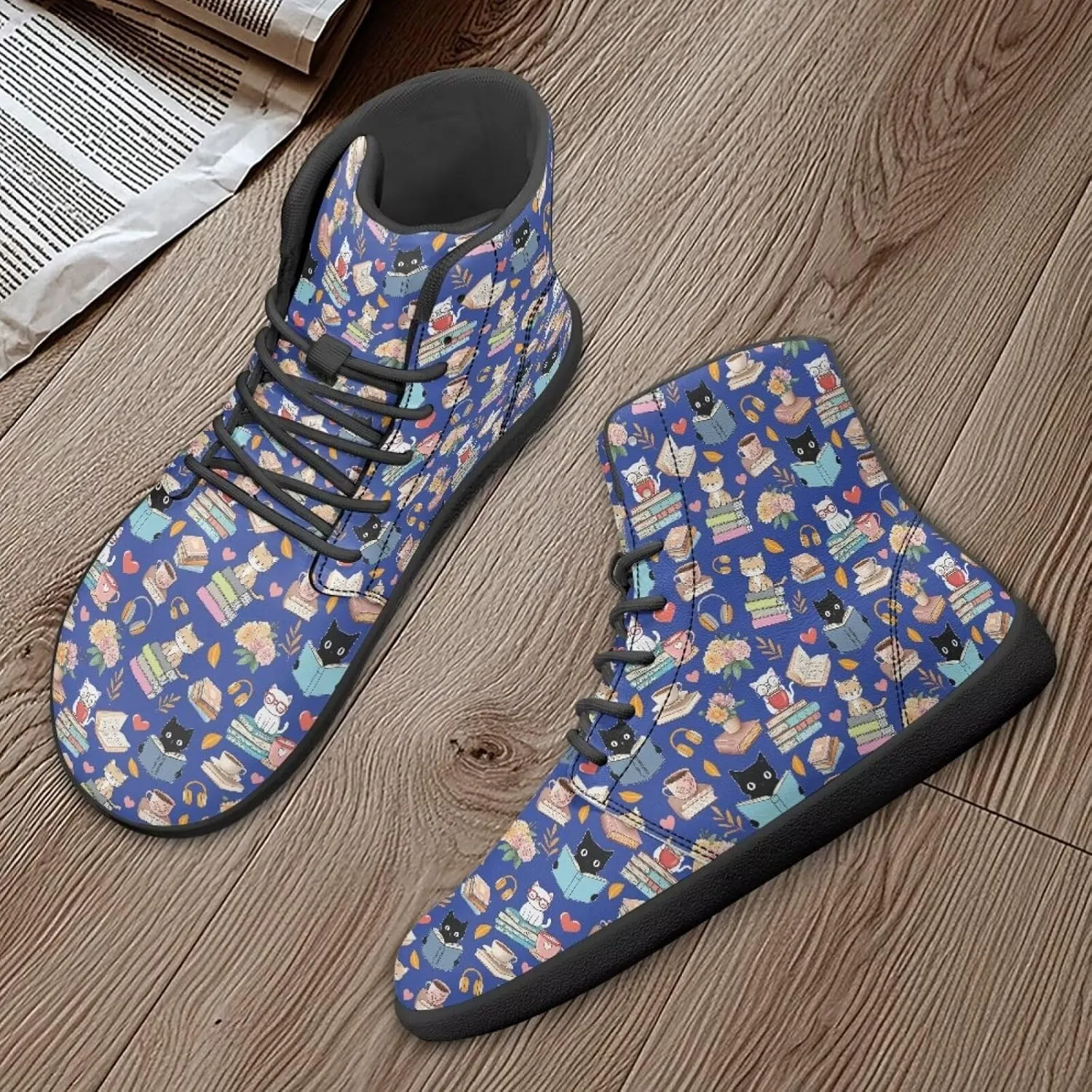Women's Wide Toe Barefoot Shoes Ankle Boots with Zero Drop Sole Anti Slip High-Top PU Leather Sneakers