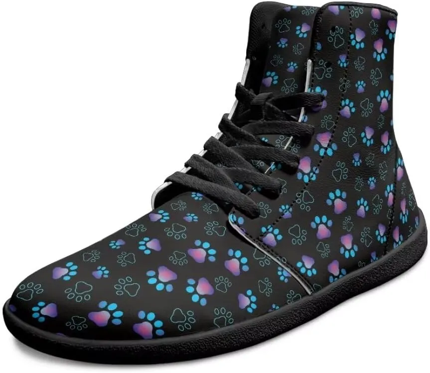 Women's Wide Toe Barefoot Shoes Ankle Boots with Zero Drop Sole Anti Slip High-Top PU Leather Sneakers