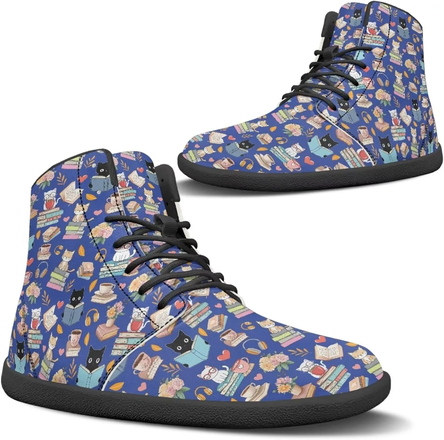 Women's Wide Toe Barefoot Shoes Ankle Boots with Zero Drop Sole Anti Slip High-Top PU Leather Sneakers