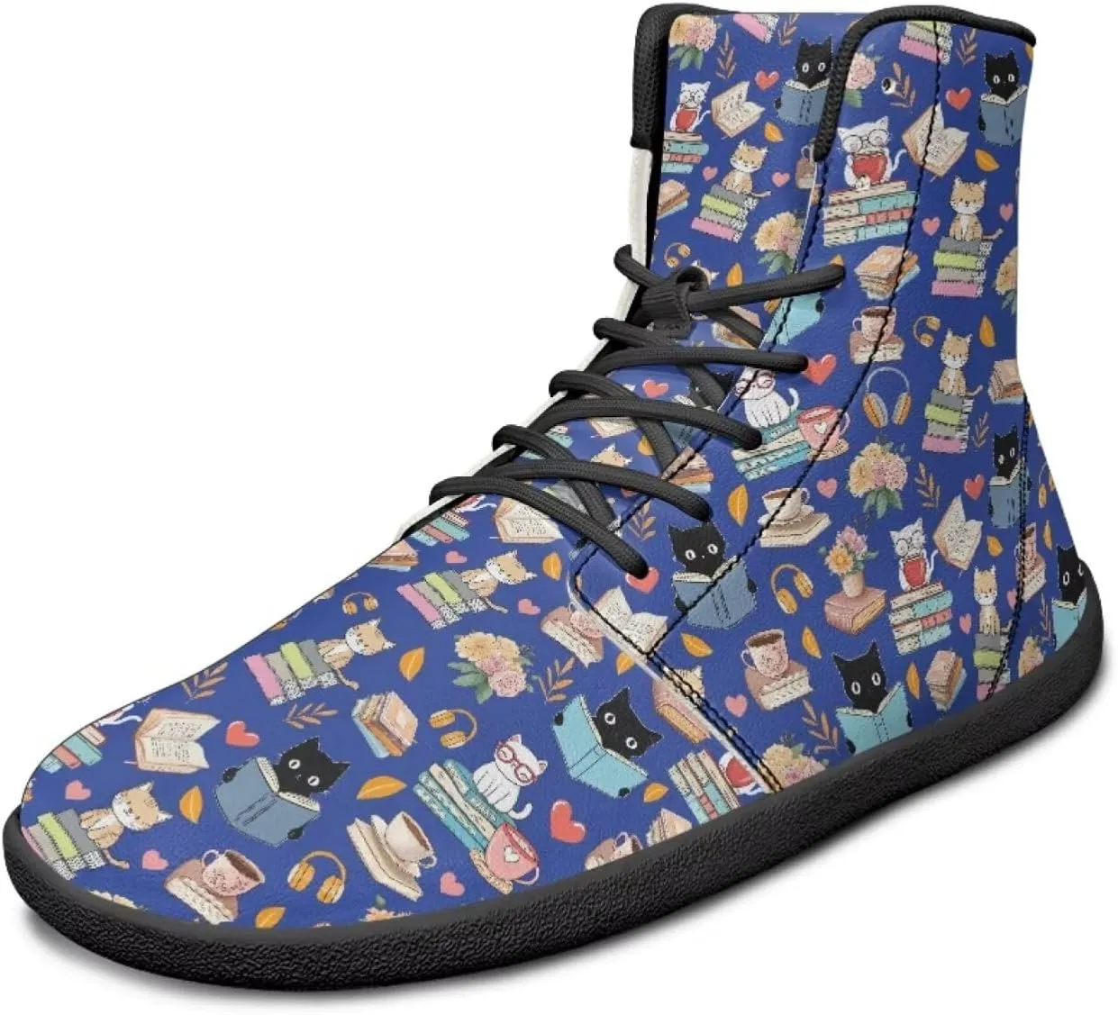 Women's Wide Toe Barefoot Shoes Ankle Boots with Zero Drop Sole Anti Slip High-Top PU Leather Sneakers