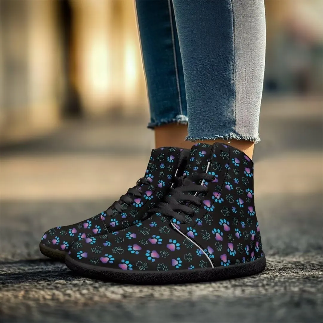 Women's Wide Toe Barefoot Shoes Ankle Boots with Zero Drop Sole Anti Slip High-Top PU Leather Sneakers