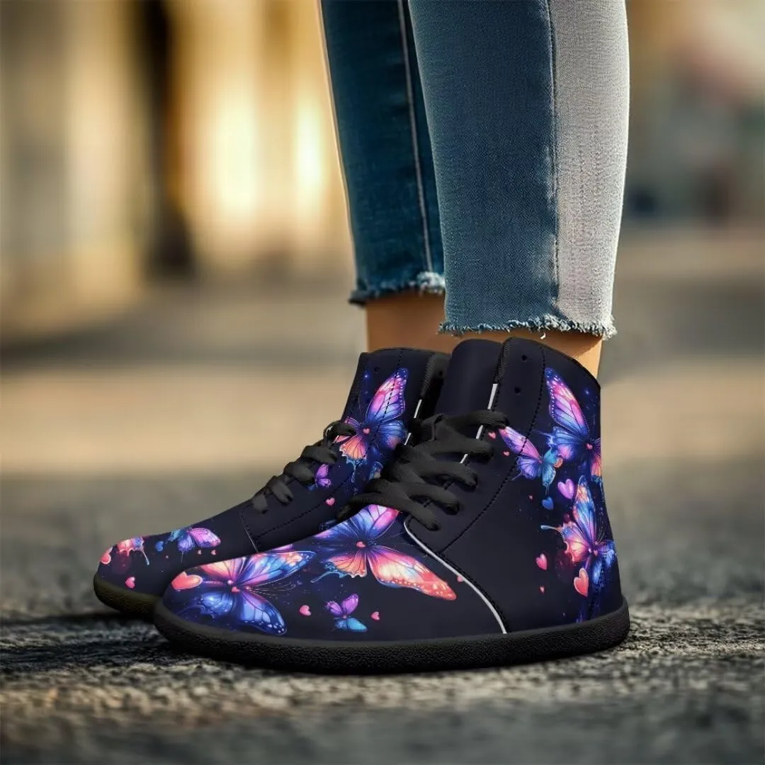 Women's Wide Toe Barefoot Shoes Ankle Boots with Zero Drop Sole Anti Slip High-Top PU Leather Sneakers