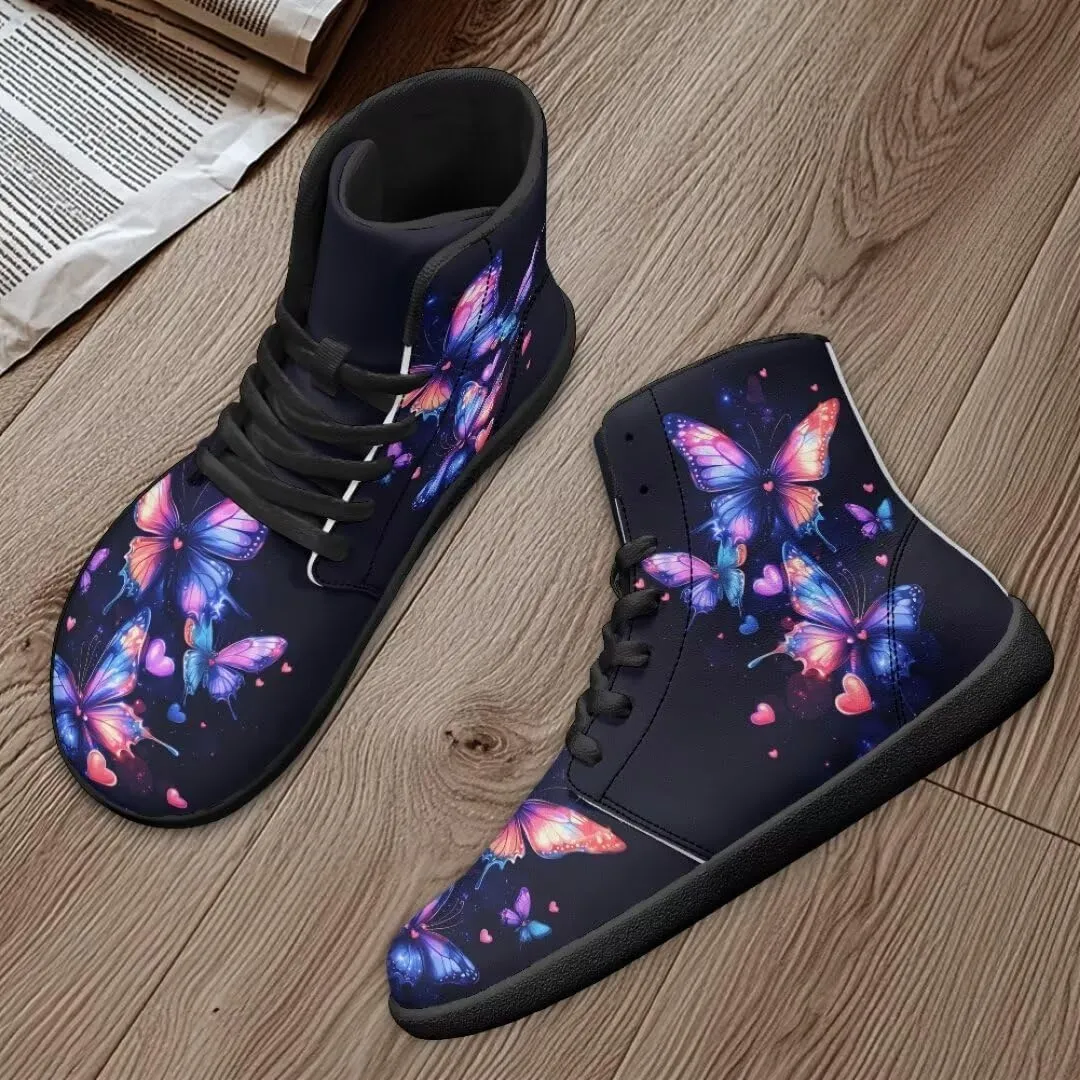 Women's Wide Toe Barefoot Shoes Ankle Boots with Zero Drop Sole Anti Slip High-Top PU Leather Sneakers