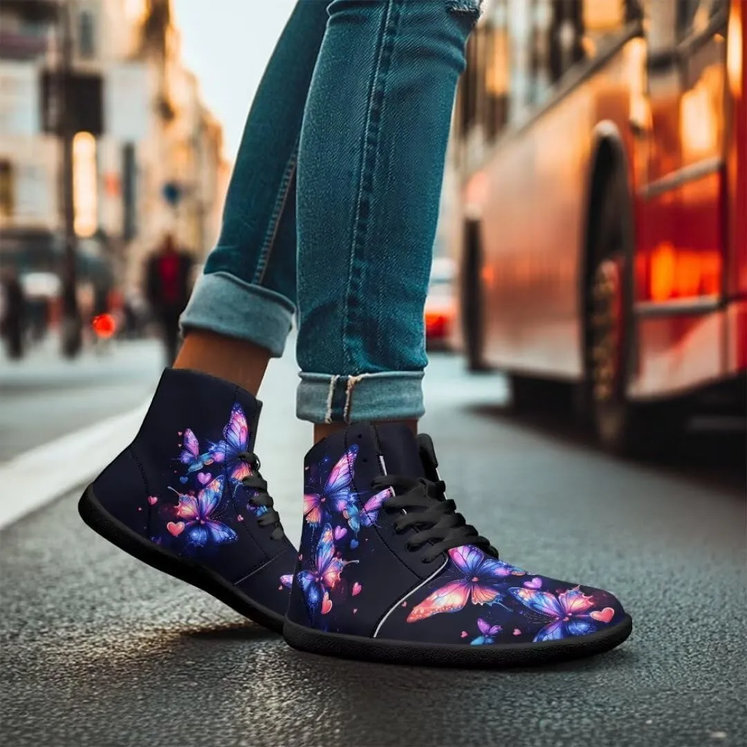 Women's Wide Toe Barefoot Shoes Ankle Boots with Zero Drop Sole Anti Slip High-Top PU Leather Sneakers