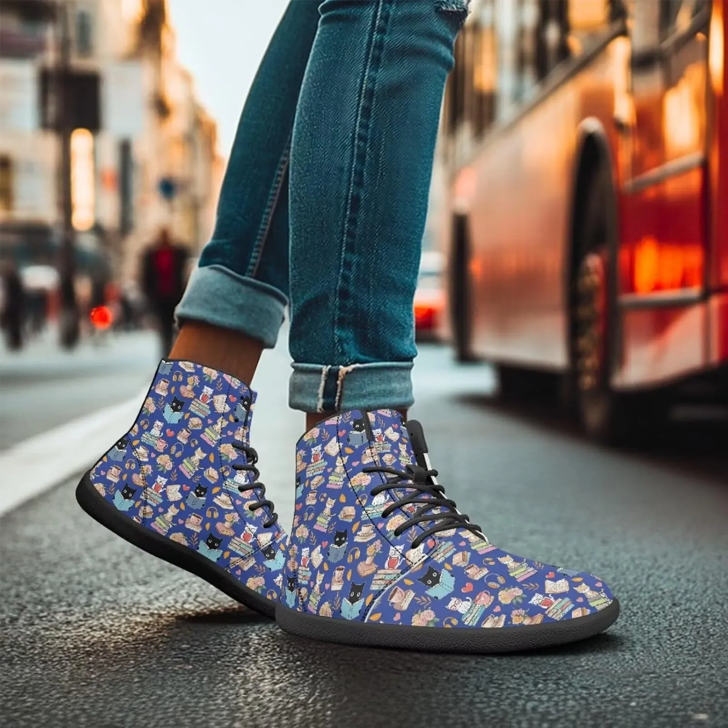 Women's Wide Toe Barefoot Shoes Ankle Boots with Zero Drop Sole Anti Slip High-Top PU Leather Sneakers
