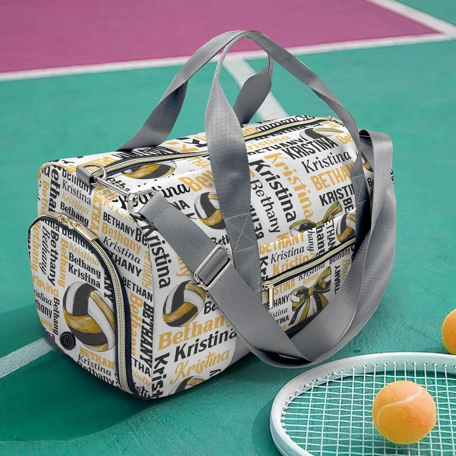 Word Cloud Name Text Gym Bags Travel Duffle Bag, Lightweight Weekender Duffel Bag With Shoe Compartment, Personalized Name Volleyball Workout Duffle Sports Bag for Travel Yoga