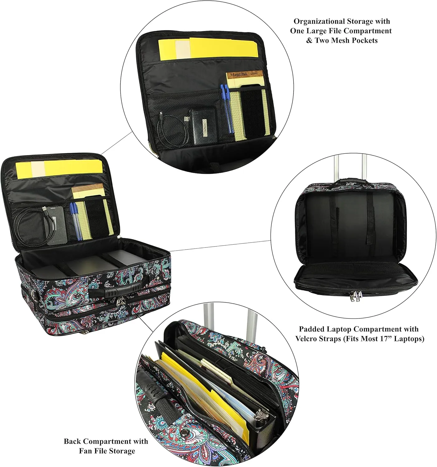 World Traveler Rolling 17-Inch Laptop Briefcase Computer Case, Paisley, One Size