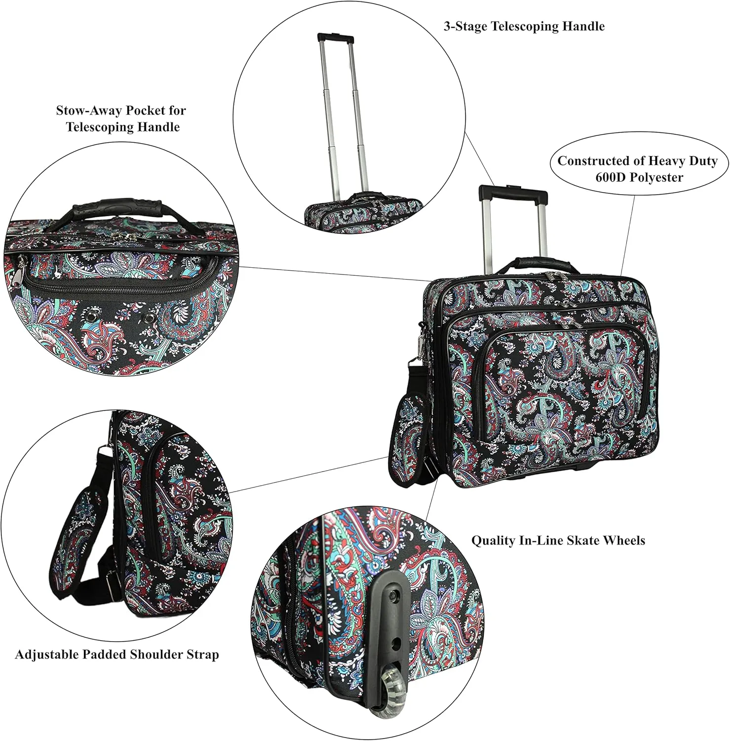 World Traveler Rolling 17-Inch Laptop Briefcase Computer Case, Paisley, One Size