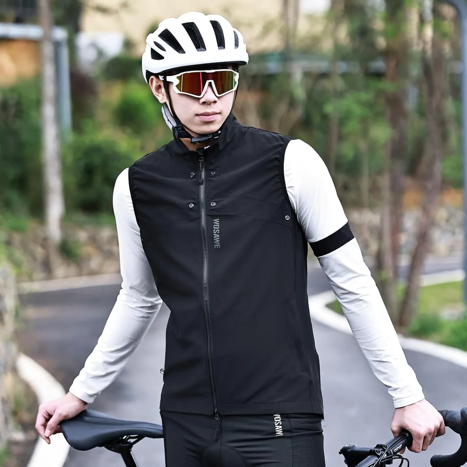 WOSAWE 2 in 1 Cycling Jacket Men Convertible Biking Vest Lightweight Reflective Windbreaker