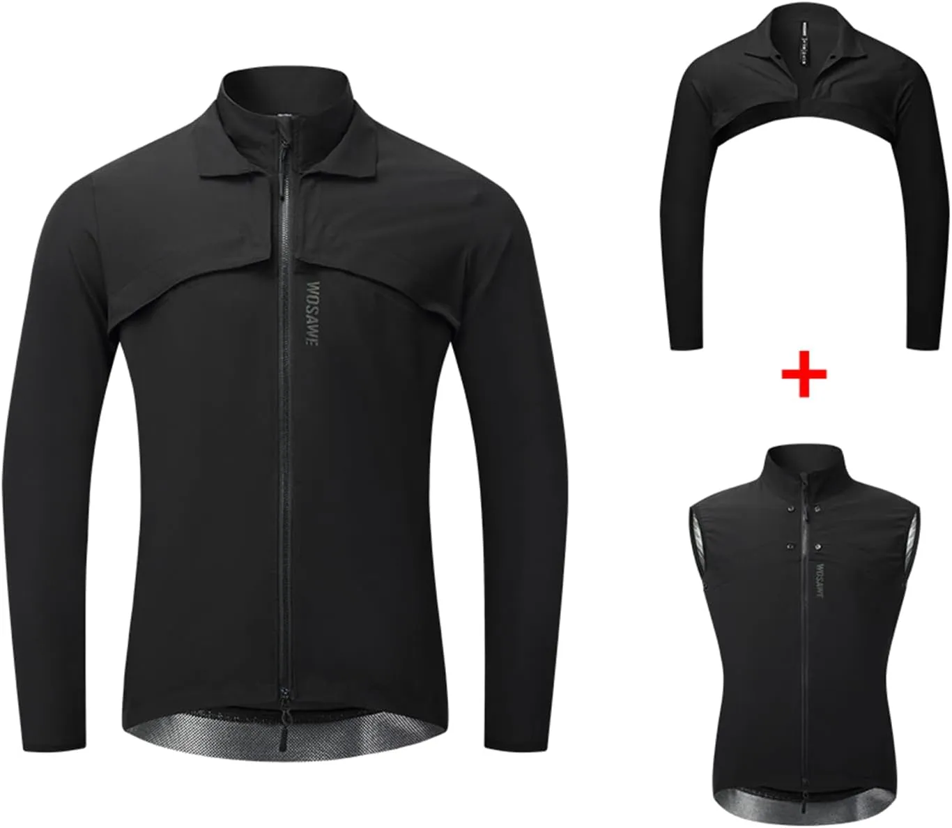 WOSAWE 2 in 1 Cycling Jacket Men Convertible Biking Vest Lightweight Reflective Windbreaker
