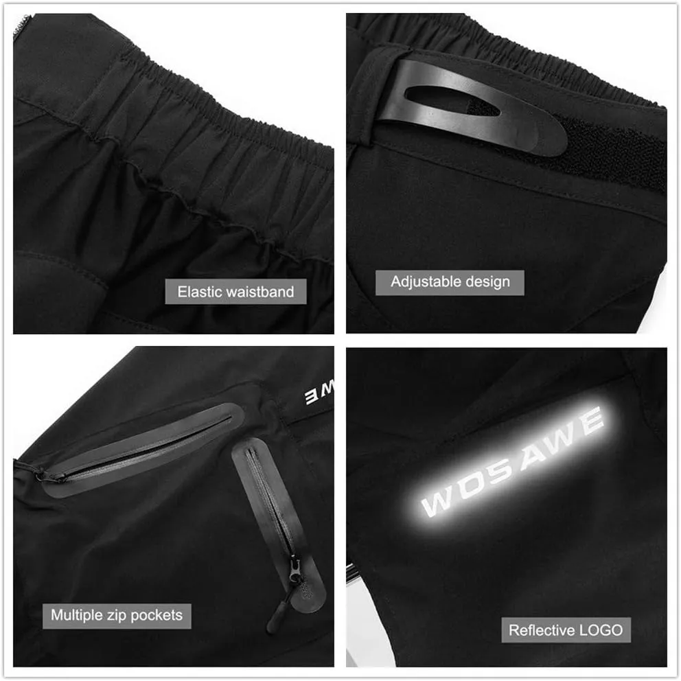 WOSAWE Men's Baggy Cycling Shorts Quick Dry Mountain Bike Bottoms MTB Padded Shorts with 7 Pockets