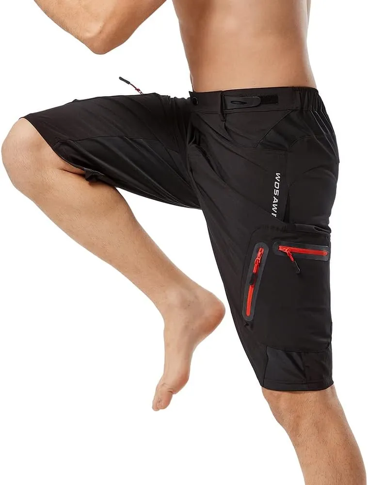 WOSAWE Men's Baggy Cycling Shorts Quick Dry Mountain Bike Bottoms MTB Padded Shorts with 7 Pockets