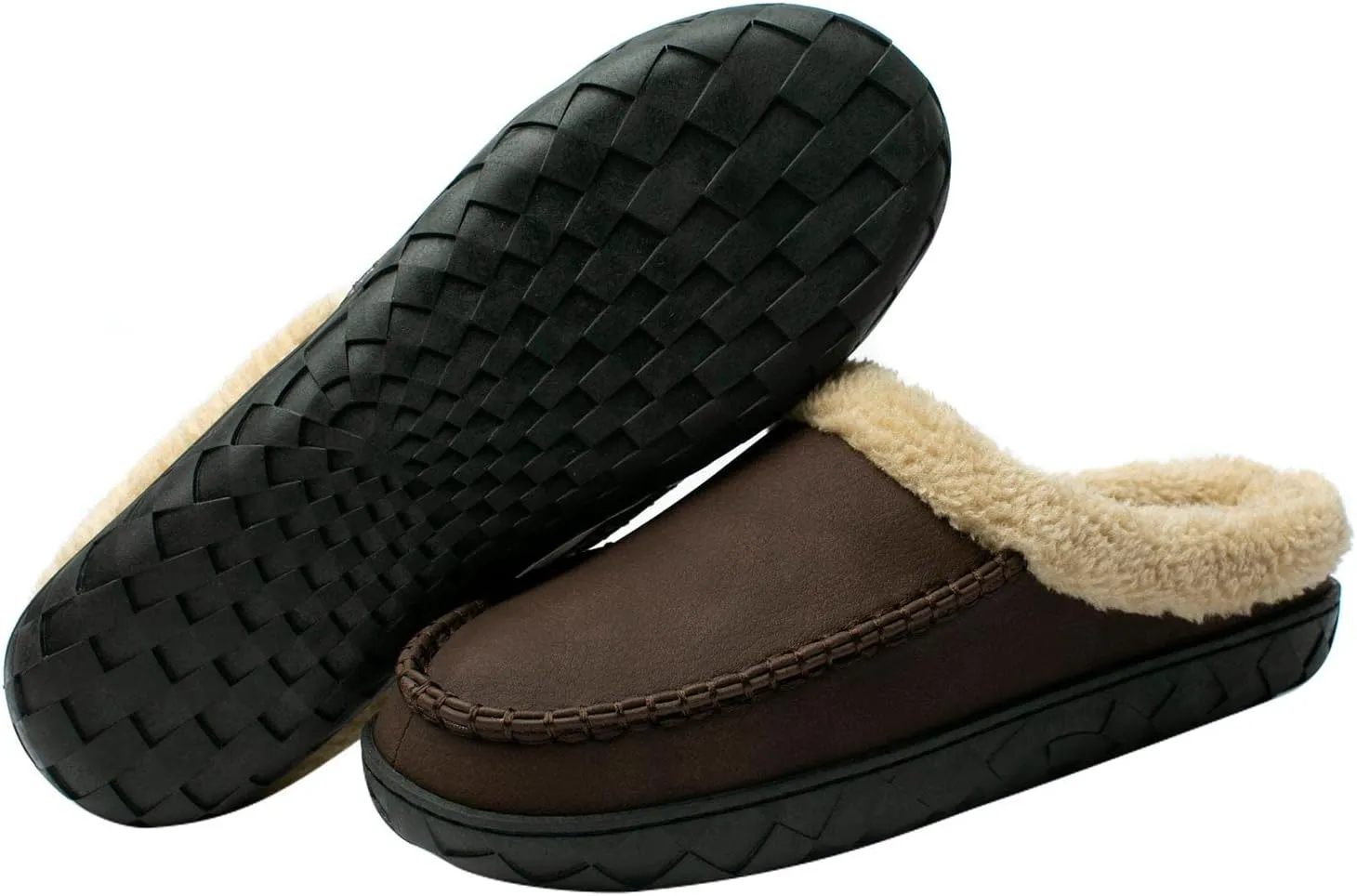 WOTTE Men's Moccasin Slippers Microsuede Fleece Fuzzy Lined Memory Foam House Shoes for Indoor Outdoor
