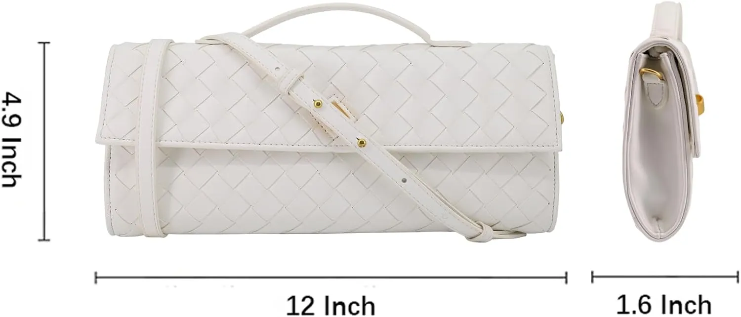 Woven Clutch Purse for Women Designer Shoulder Handbag Leather Crossbody Evening Bag with Detachable Chain