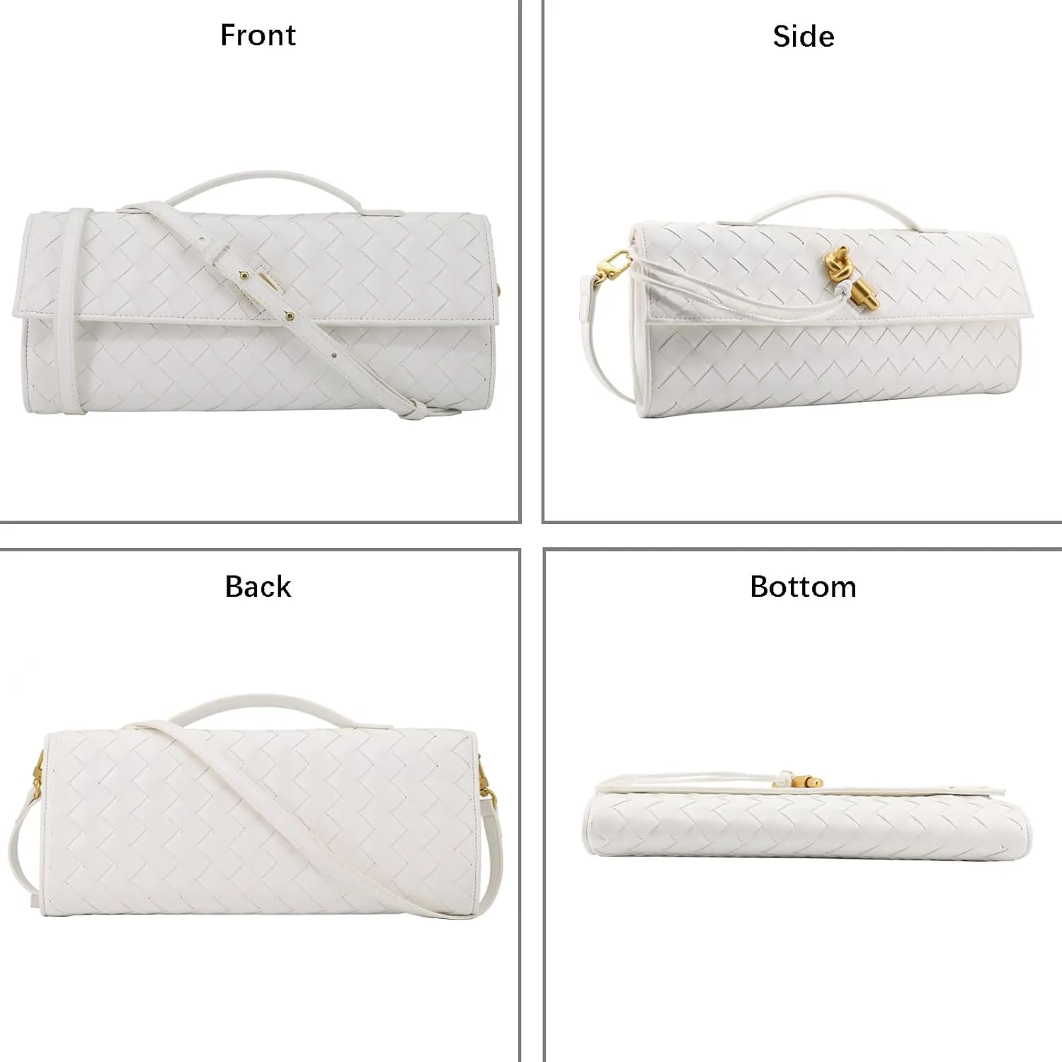 Woven Clutch Purse for Women Designer Shoulder Handbag Leather Crossbody Evening Bag with Detachable Chain