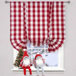 WUBODTI Christmas Red and White Curtains Buffalo Plaid Tie Up Roman Curtains 63 Inches Long for Kitchen Small Windows, Adjustable Check Gingham Balloon Shade Curtain for Farmhouse Bathroom
