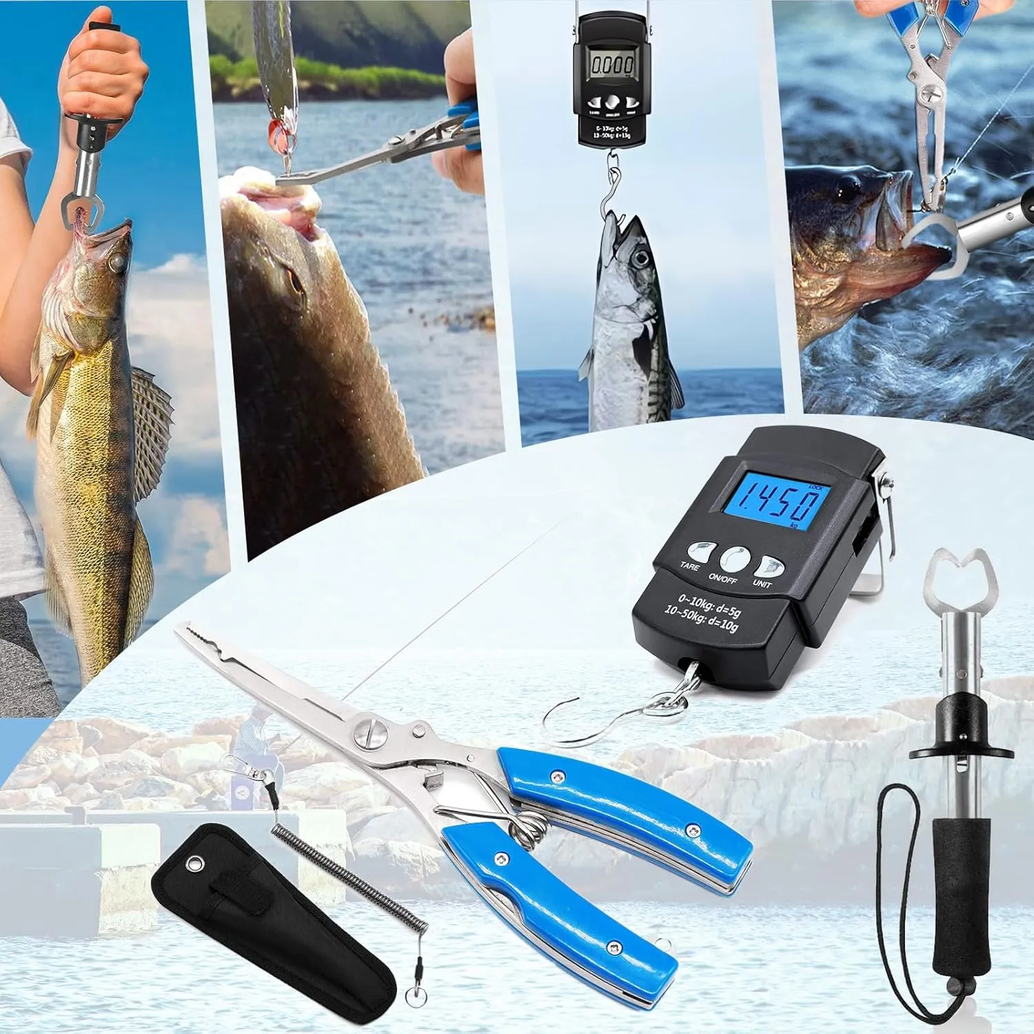 XBLACK Fishing Tool Kit Fishing Pliers Fish Gripper Fishing Scale Fish Grip Tools Set Saltwater Resistant Fishing Gear