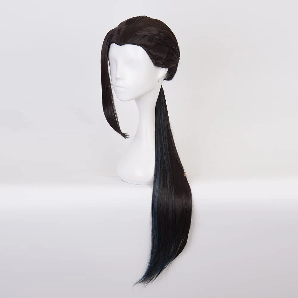 XiongXiongLe Anime Jamil Viper Cosplay Wig Black Mixed Blue Braided Style Long Straight Heat Resistant Synthetic Hair Wig for Women Cos Party Halloween Christmas