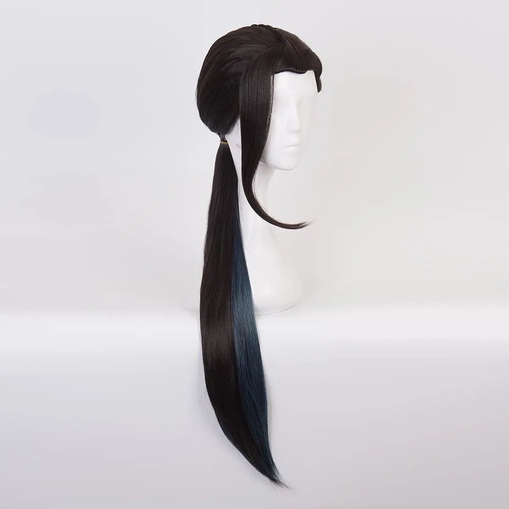 XiongXiongLe Anime Jamil Viper Cosplay Wig Black Mixed Blue Braided Style Long Straight Heat Resistant Synthetic Hair Wig for Women Cos Party Halloween Christmas