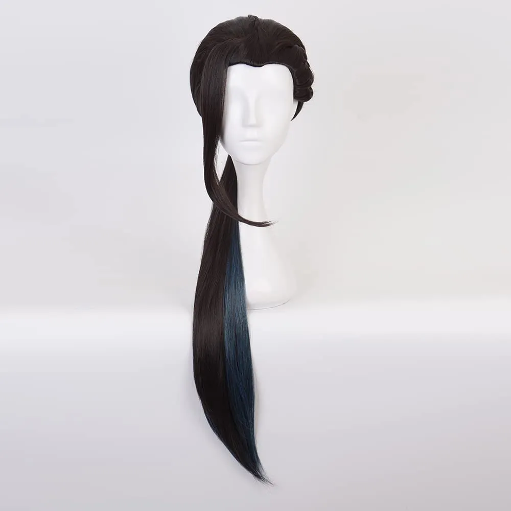 XiongXiongLe Anime Jamil Viper Cosplay Wig Black Mixed Blue Braided Style Long Straight Heat Resistant Synthetic Hair Wig for Women Cos Party Halloween Christmas