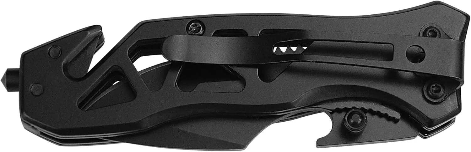 XIPHIAS Tactical Folding Knife - D2 Steel Blade, Glass Breaker/Bottle Opener/Rope Cutter, Multifunctional EDC Survival Tool for Camping, Hiking, Fishing - FK051-D2