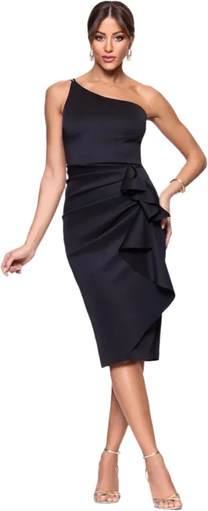 Xscape Women's Sleeveless One Shoulder Scuba Ruffle Midi Dress