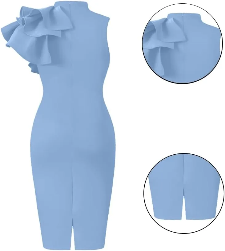 XXTAXN Women's Cocktail Bodycon Ruffle Sleeveless Formal Midi Pencil Dress